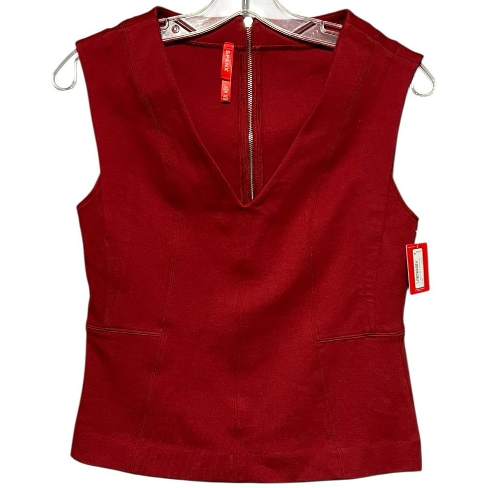Spanx Deep Red Ponte Seamed V-Neck Top Women’s Size XS